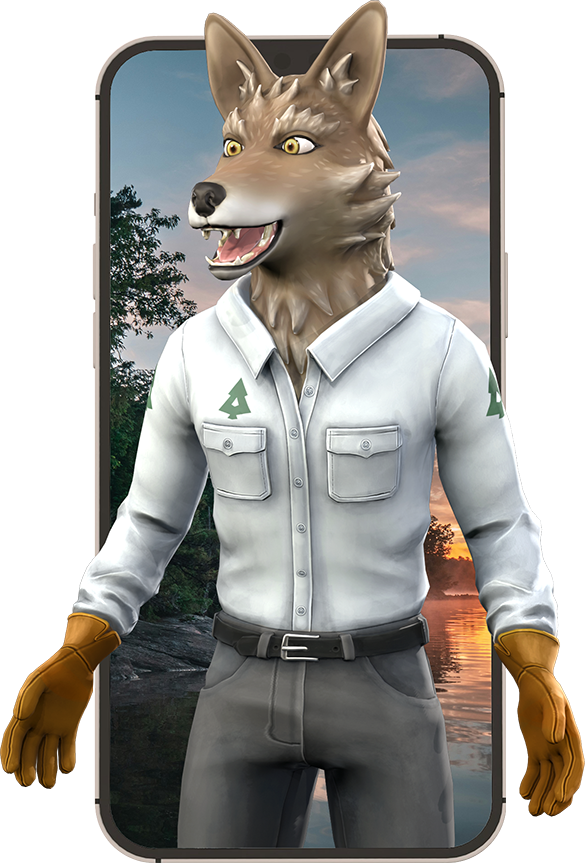 Coyote avatar coming out of a smart phone